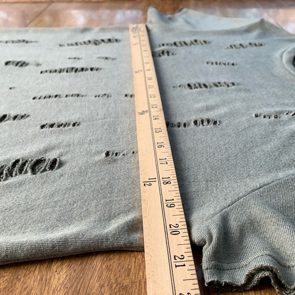 Twinkle Fairycore Fringy Distressed Earthy Sage Green Short Sleeve Top Sz Medium - Picture 8 of 11